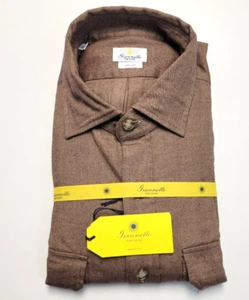 $328 Nueva Camisa Ajustada GIANNETTO Portofino ALGODÓN 42 16.5 GRANDE L Marrón Espiga - Imagen 1 de 7