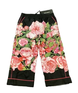 Dolce & Gabbana Girls Black Silk Pants With Pink Floral Design 4 NWT - Picture 1 of 3