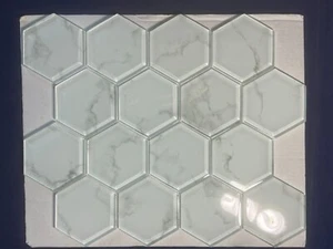 M13N White/Gray Glass Hexagon Mosaic Tile Kitchen Bathroom Backsplash - Picture 1 of 4
