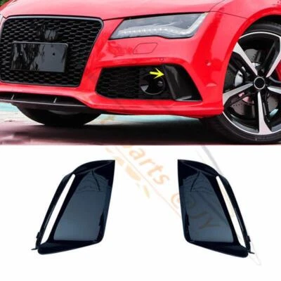 Pair ABS Gloss Black Front Bumper Fog Light Border Cover For Audi RS7 2014-2018 - Imagem 1 de 4