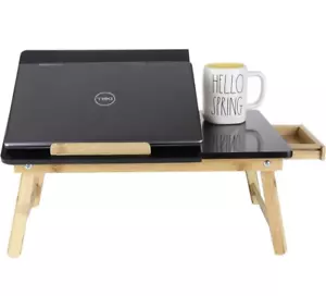 Mind Reader Bamboo Lap Tilting Top w/ Side Drawer Breakfast Tray for Bed, Black - Picture 1 of 7