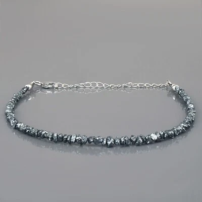 Natural Black Diamond Loose Beads Nuggets Bracelet Raw Rough Stone Bracelet 8.7" - Image 1 of 4
