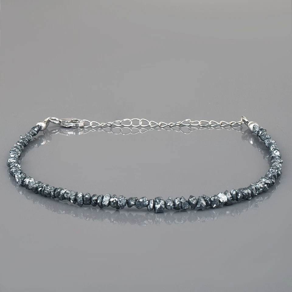 Natural Black Diamond Loose Beads Nuggets Bracelet Raw Rough Stone Bracelet 8.7" - Image 1 of 4