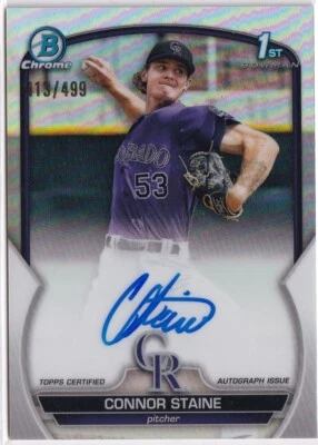 CONNOR STAINE 2023 TOPPS BOWMAN CHROME 1ST REFRACTOR AUTOGRAPH AUTO #'D /499 MLB - Image 1 of 2