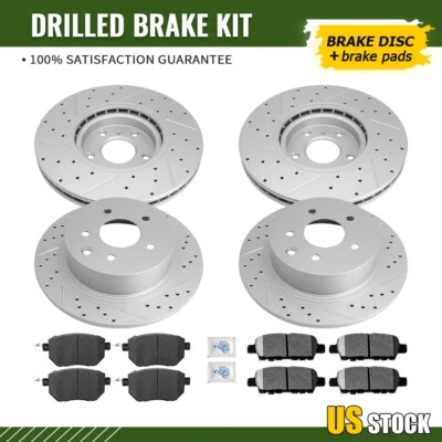 Rotores de disco perforados delanteros traseros pastillas de freno de cerámica para Nissan Máxima 2004-2008 Foto 1 de 4