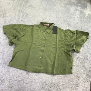 Scotch Soda Shirt Womens Large Button Up Linen Green Boxy Oversized Top Casual - Picture 1 of 13