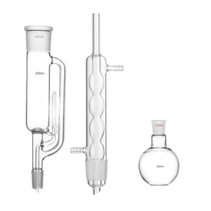 250ml 24/29 Glass Soxhlet Extraction Body Allihn Condenser One Flat Bottom Flask - Picture 1 of 1