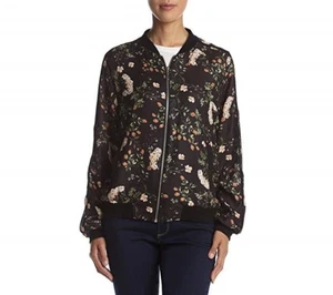 New Women’s Fever Black Multicolor Floral Print Bomber Jacket Coat S, M, L - Picture 1 of 4