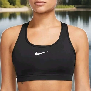 Nike Dri-fit Sports Bra Womens Size XL Black White Swoosh Medium Support Comfort - Picture 1 of 14