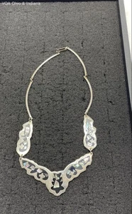Vtg Alpaca Nickel Silver Mexico Abalone Shell Black Enamel Inlay Choker Necklace - Picture 1 of 6