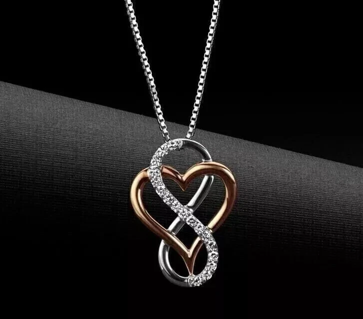 Colgante Corazón Infinito Diamante Simulado Redondo 0.20Ct Chapado en Oro Dos Tonos 14k Foto 1 de 4