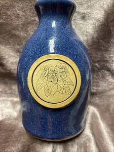 Sunset Hill Stoneware Speck Blue Glaze Bud Vase with Raised Violet Floral Design - Bild 1 von 8