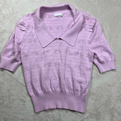 O2 женщин лаванды Pointelle вязаный верхний поло воротник свет Academia опрятный размер M - Изображение 1 из 4