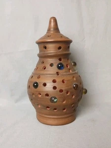 Terracotta & Jeweled Moroccan-Style Lamp/Lantern Vintage 9"X5" - Picture 1 of 4