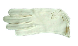 Paar Vintage gedämpfte gelbe Handschuhe mit Blattapplikation - Bild 1 von 2