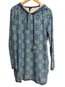 AQUA ET SOL Hooded Stretch Long Sleeve Side Pockets Swim Cover up Dress Large - Picture 1 of 5
