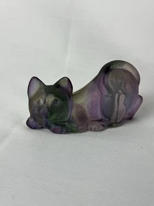 Gato Satinado Pintado Acabado Rueven por Nouveau Art Glass Co. Púrpura Raro Astillado - Imagen 1 de 7