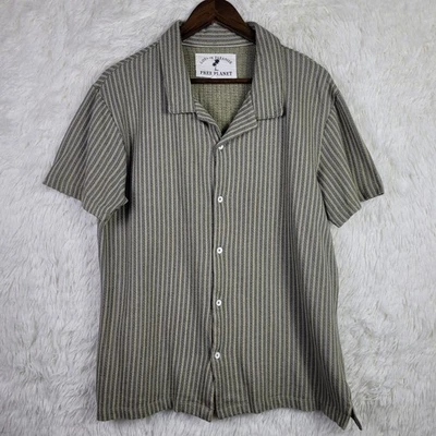 Free Planet Lost In Paradise Mens L Striped Knit Shirt Resortwear Slim - Image 1 of 4
