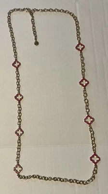New Vera Bradley Gold Tone With Pink Geometric Clover Necklace 40” - Image 1 of 3