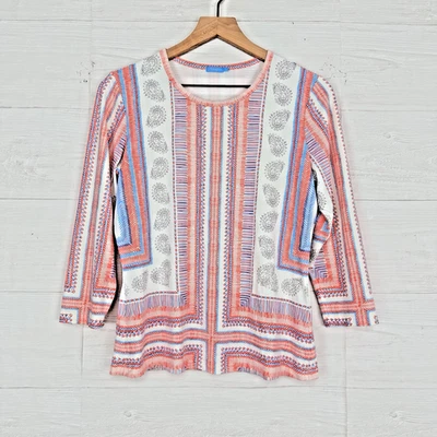 Camisa Blusa J. McLaughlin Top Talla Mediana Estampada Elastizada Preppy Tela Catalina Foto 1 de 4