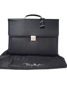 Thierry Mugler Briefcase Black Leather Document Case with Key T2650 W16 - Picture 1 of 13