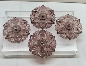 4 Vintage hellrosa Glasvorhang Gardine Raffhalter Rosette Blumen LESEN - Chips - Bild 1 von 12