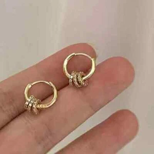 2.00Ct Round Lab-Created Diamond Small Hoop Earrings In 14k Yellow Gold Plated - Picture 1 of 5