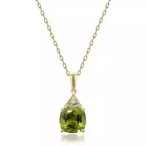 Without Chain 14k Yellow Gold 1.64 ctw Natural Green Peridot and Diamond Pendant - Picture 1 of 4