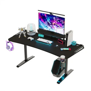 Groß Gaming Tisch LED RGB Computertisch Schreibtisch Ergonomisch PC Tisch 115CM - Bild 1 von 18