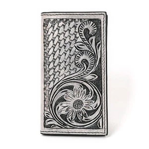 Leather Hand Tooling and carving Flower Design Checkboo cover mens wallet Merbaa - Picture 1 of 4