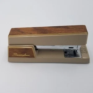 Vintage Swingline 737 Stapler Beige Brown - Wood Grain Desktop Working Condition - Picture 1 of 3