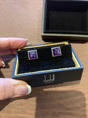 DUNHILL GEMELOS HOMBRE PLATA ESTERLINA CON PIEDRA MORADA Foto 1 de 4