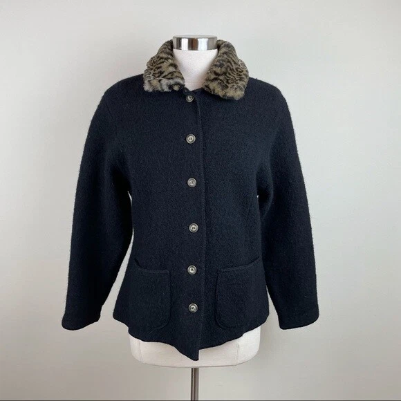 Suéter Pequeño Cuello Piel Sintética Marrón Leopardo Negro 100% Lana Tally Ho De Colección Foto 1 de 4