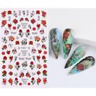New Adhesive Sliders Flower Nail Stickers 3D Rose Floral Pink Red Blue