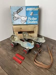NOS Union Hardware Roller Skates #5 Original Leather Straps & Box Complete - Picture 1 of 19