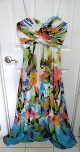 Cachet Spaghetti Strap or Strapless Tropical Pastel Multicolor Long Gown Size 14 - Picture 1 of 10