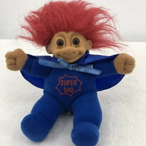Vintage TROLL Super Dad Puppe 6 Zoll Russ Plüsch weicher Körper Vinyl Kopf blau rote Haare - Bild 1 von 8