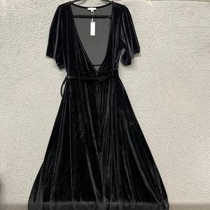 Baltic Born Dress Womens XL Black Velvet Wrap Maxi Gothic Bridesmaid Classy - Picture 1 of 13