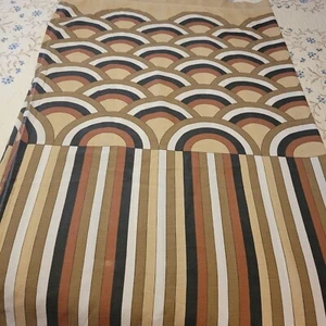 Vintage 1970s King Flat Sheet Beige Brown & White Similar to Vera Geometric - Picture 1 of 3