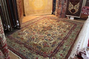 9x12 ft. ANTIQUE Circa 1920's Kirman Traditional Rug, Authentic Floral Beige - Picture 1 of 12