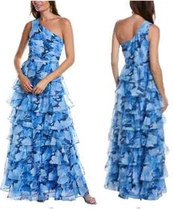 Mikael Aghal One Shoulder Kleid Dress Blau Chiffon Coastal Black Tie Alt. Größe 6 - Bild 1 von 10