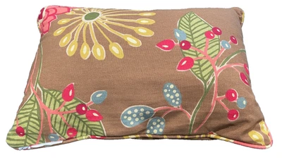 Boho Throw Pillow Brown Floral Retro MCM Hawaiian Tropical 18 x 12 in VTG - Image 1 of 4