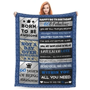 60th Birthday Gifts for Men 60x50 Inch Blanket Dad Husband Boyfriend Friend - Picture 1 of 8
