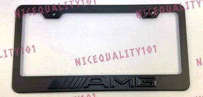 3D AMG Mercedes Benz Emblem Stainless Steel Black License Plate Frame W/ Caps - Image 1 of 4