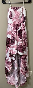 Speechless Floral-Printed High-Low Satin Twill Gown w/pockets / wedding attire  - Picture 1 of 8