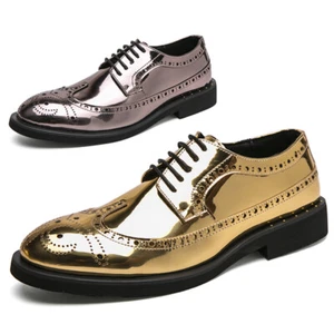 Hombres Uniforme de Noche Oxford Patente Zapatos Formales Vestido Zapatos Brogues Derbis Boda - Imagen 1 de 16
