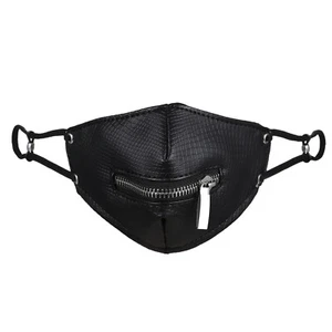 Men's Punk Biker Leather Zipper Half Face Mask Halloween Cosplay Costumes Masks - Picture 1 of 6