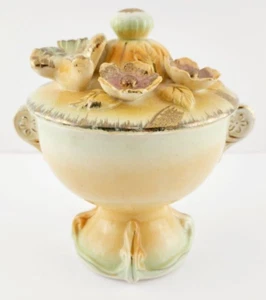 Vtg Betson Compote Lidded Pedestal Candy Dish Hand Painted Japan Bird Flowers - Picture 1 of 7