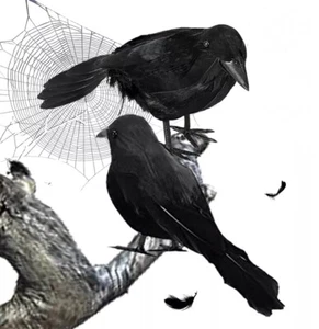 2Pcs Halloween Black Crow Prop Fake Bird Raven Feathered Spooky Party Home Decor - Picture 1 of 7