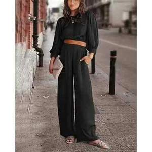 Pretty Garden Damen Puffärmel Crop Top & lange Hose Satin 2-teiliges Set Gr. XL - Bild 1 von 15
